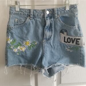 TopShop Love Me Not Embroidered Moto Mom Shorts 4